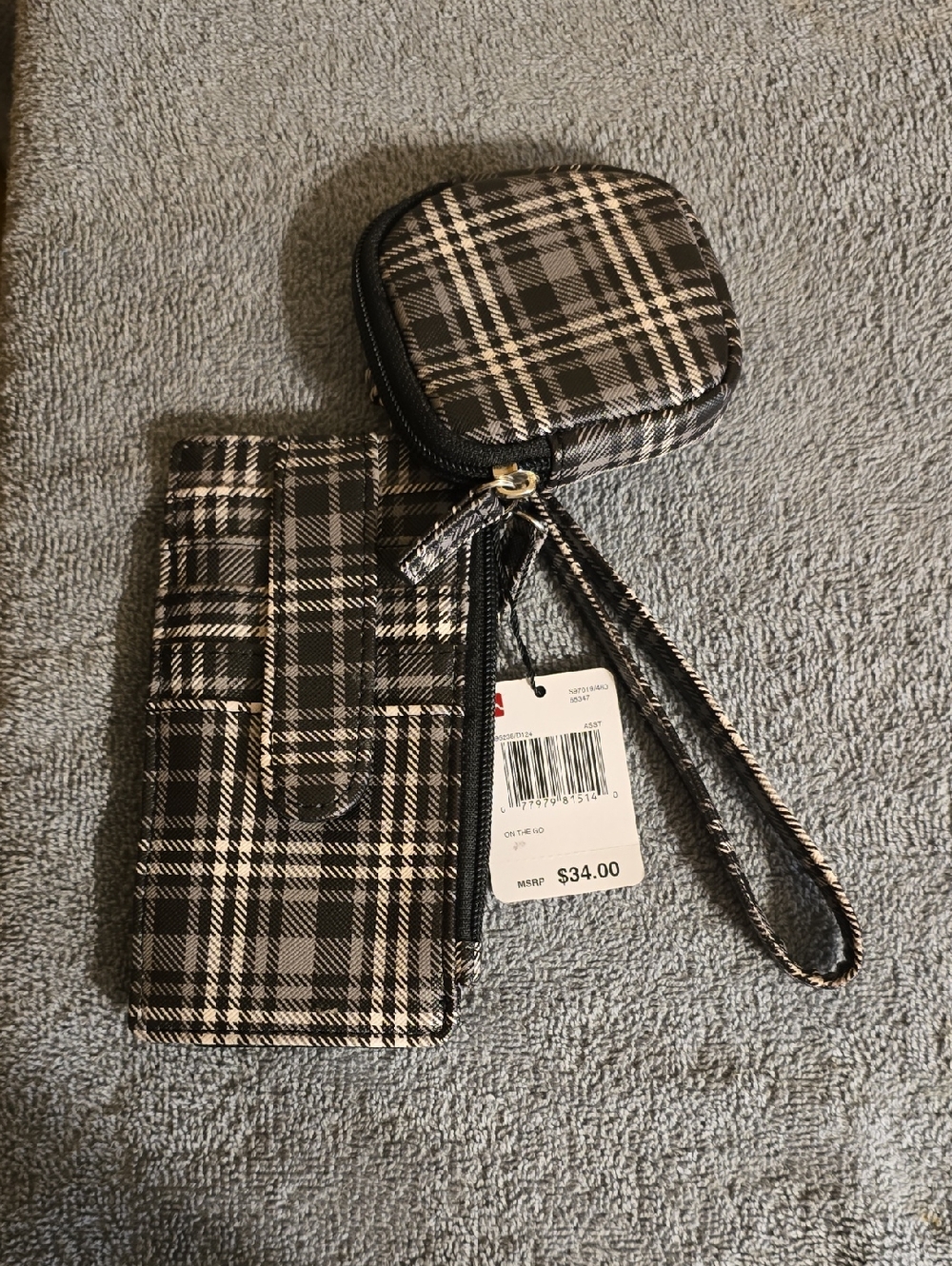 mundi Black & White Plaid Phone Wallet with Wristlet and Coin Case